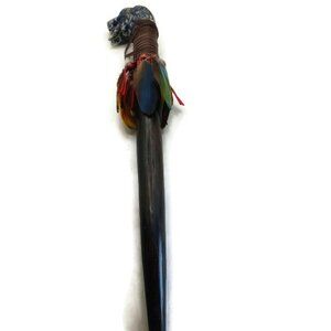 Shaman Staff Carved Wood Natural Stone Puma Design